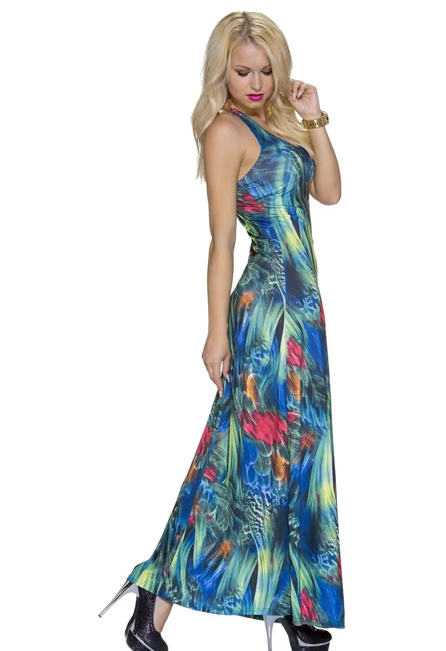 DAMES MAXI DRESS / LANGE JURK  GROEN / MULTICOLOR