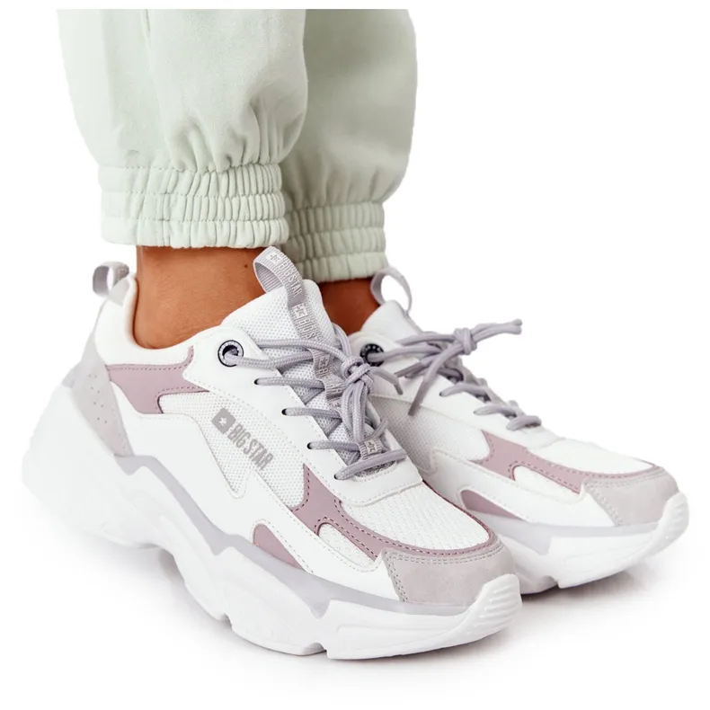 DAMES SPORTSCHOENEN MEMORY FOAM BIG STAR HH274255 WITVIOLET PAARS GRIJS