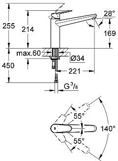 Grohe Eurodisc Cosmop. keukenmengkraan medium uitloop chroom