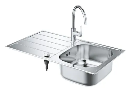 Grohe K200 Bau roestvrijstalen spoelbak met keukenmengkraan set