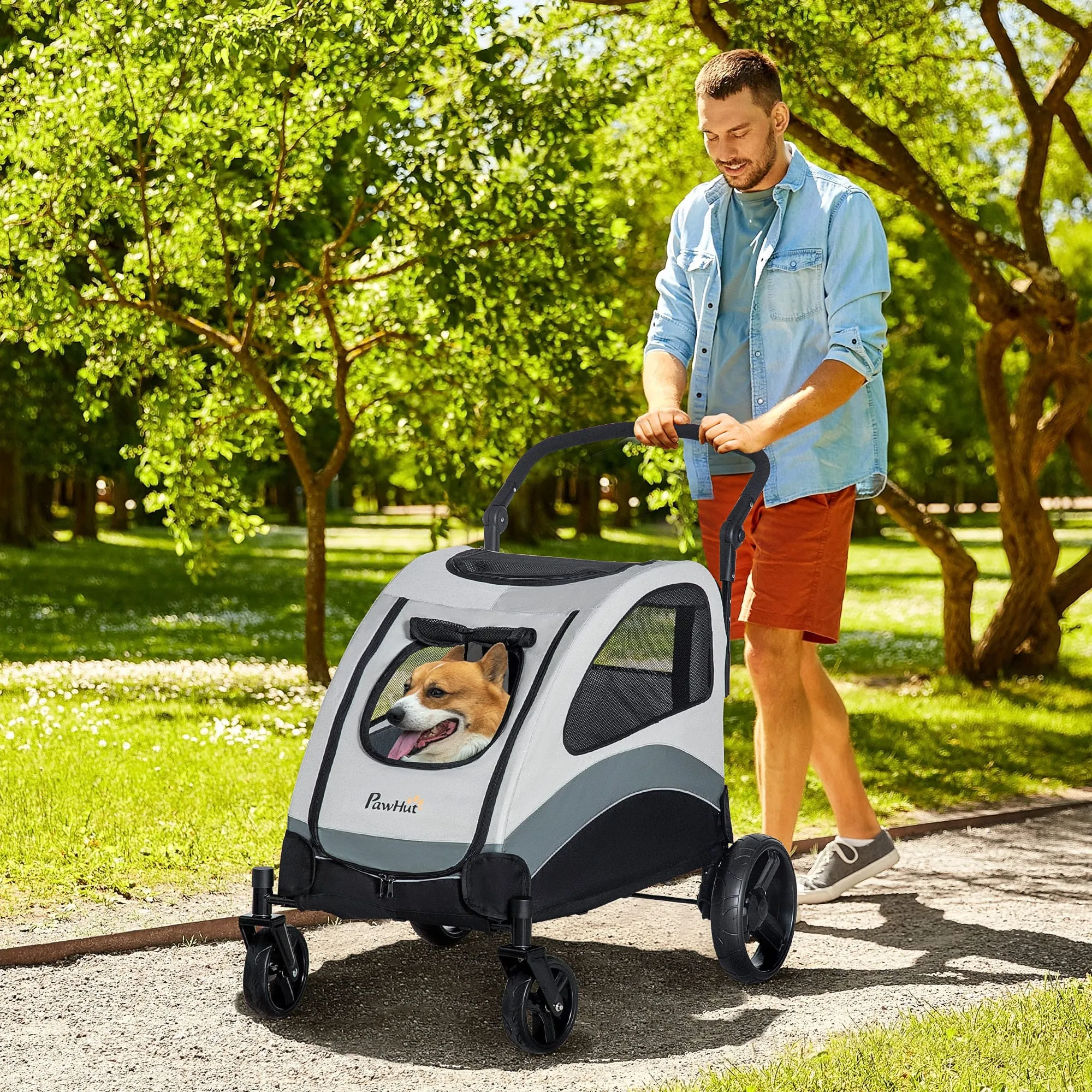 Hondenauto hond trolley honden buggy huisdier kinderwagen met 4 wielen katzenbuggy voor kleine en middelgrote honden katten mesh