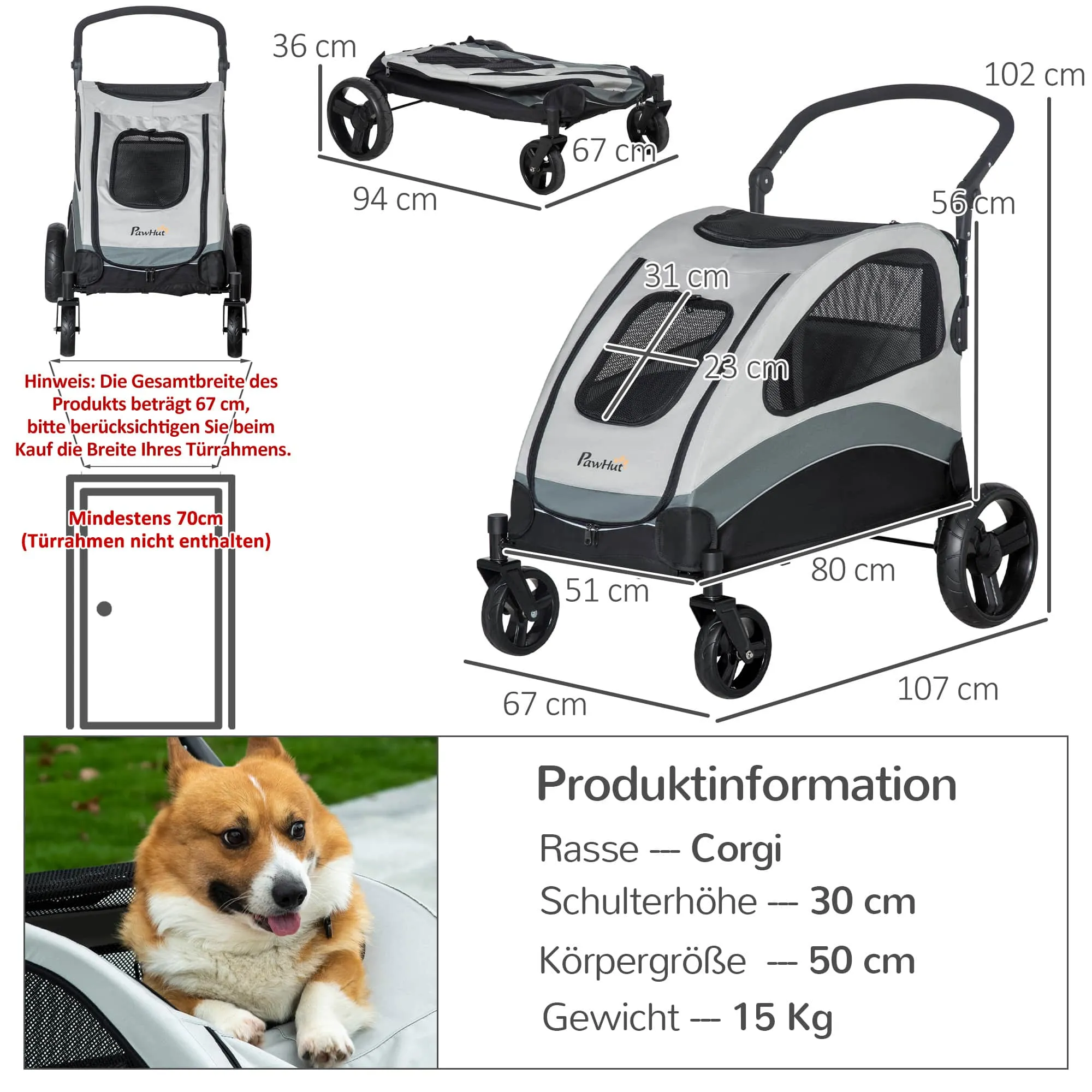 Hondenauto hond trolley honden buggy huisdier kinderwagen met 4 wielen katzenbuggy voor kleine en middelgrote honden katten mesh