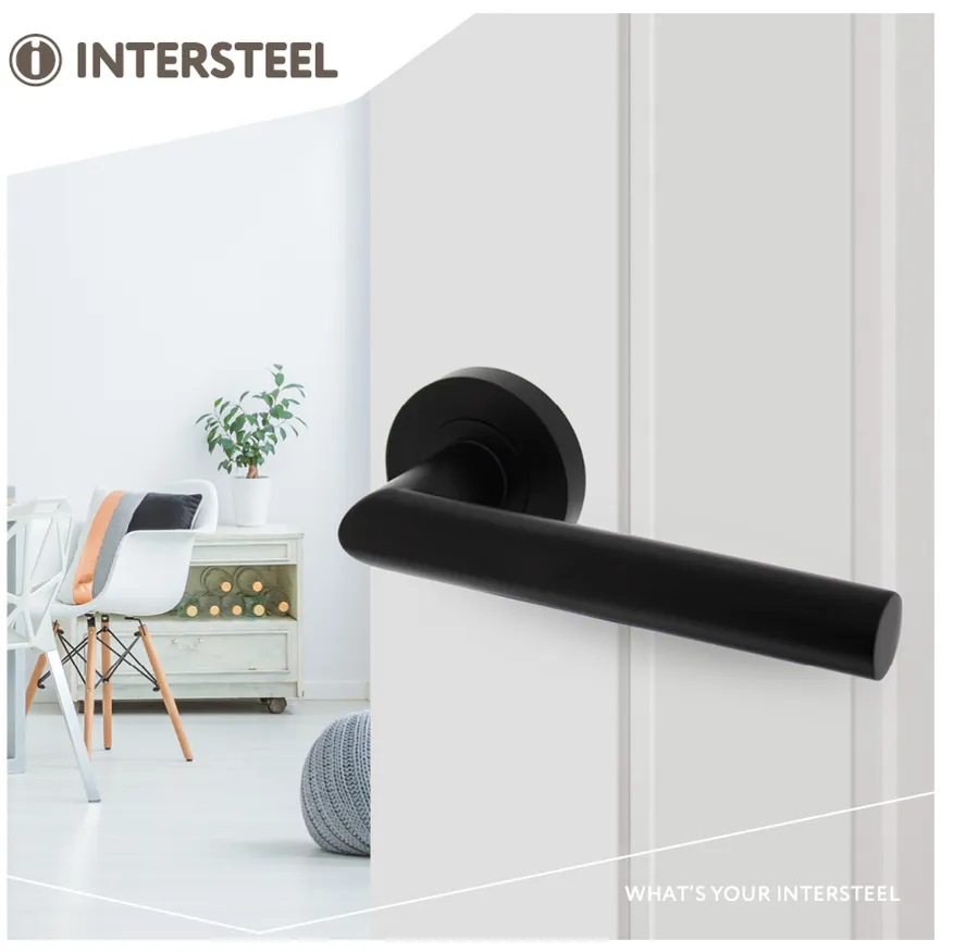 Intersteel Enkele deurkruk links Bastian op ronde rozet 53x8mm met nokken mat zwart