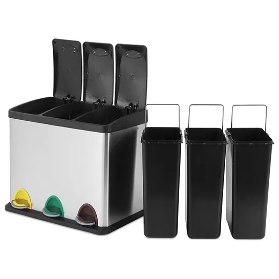 Prullenbak – 24/45/60 Liter met 3 Vakken voor in de Keuken – RVS met Binnenemmer – Afvalscheidingssysteem R
