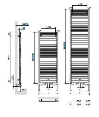 Vasco Bathline BB badkamerradiator H119 B50 wit 574W