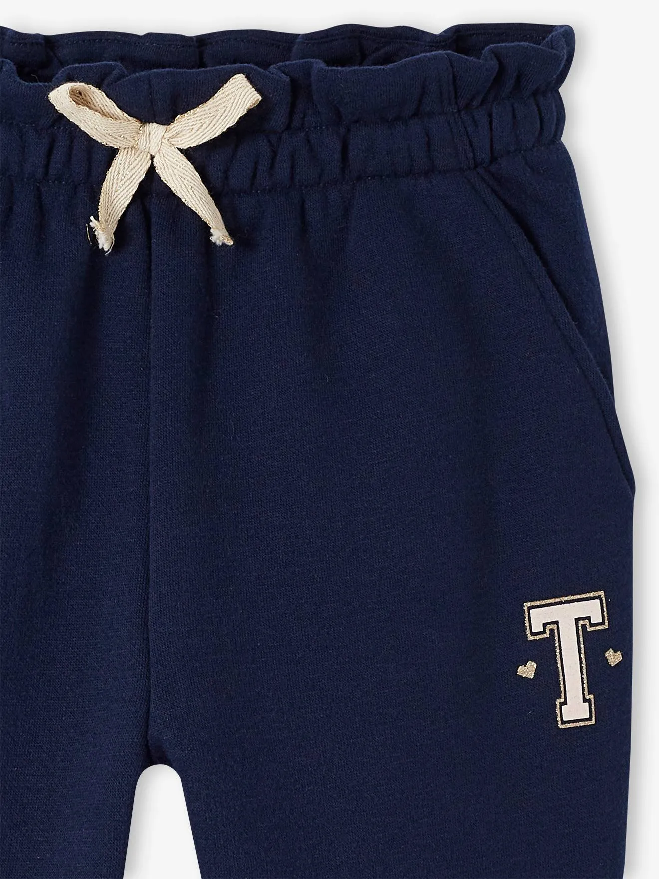 VERTBAUDET  MOLTON JOGGINGBROEK VOOR MEISJES MET PAPERBAG CEINTUUR  MARINEBLAUW