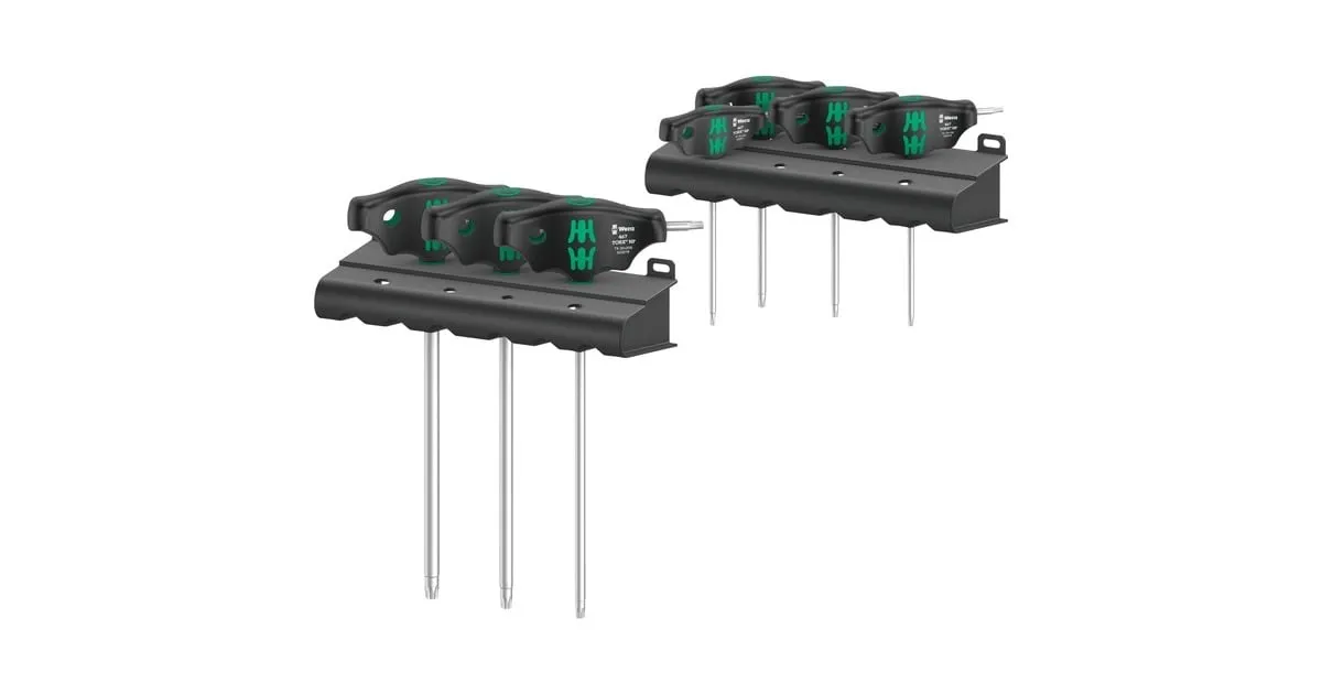 WERA 467/7 TORX HFSET 1 KRUISKOPSCHROEVENDRAAIER + REK, 7 STUKS (ZWART/GROEN, MET HOLDINGFUNCTIE)