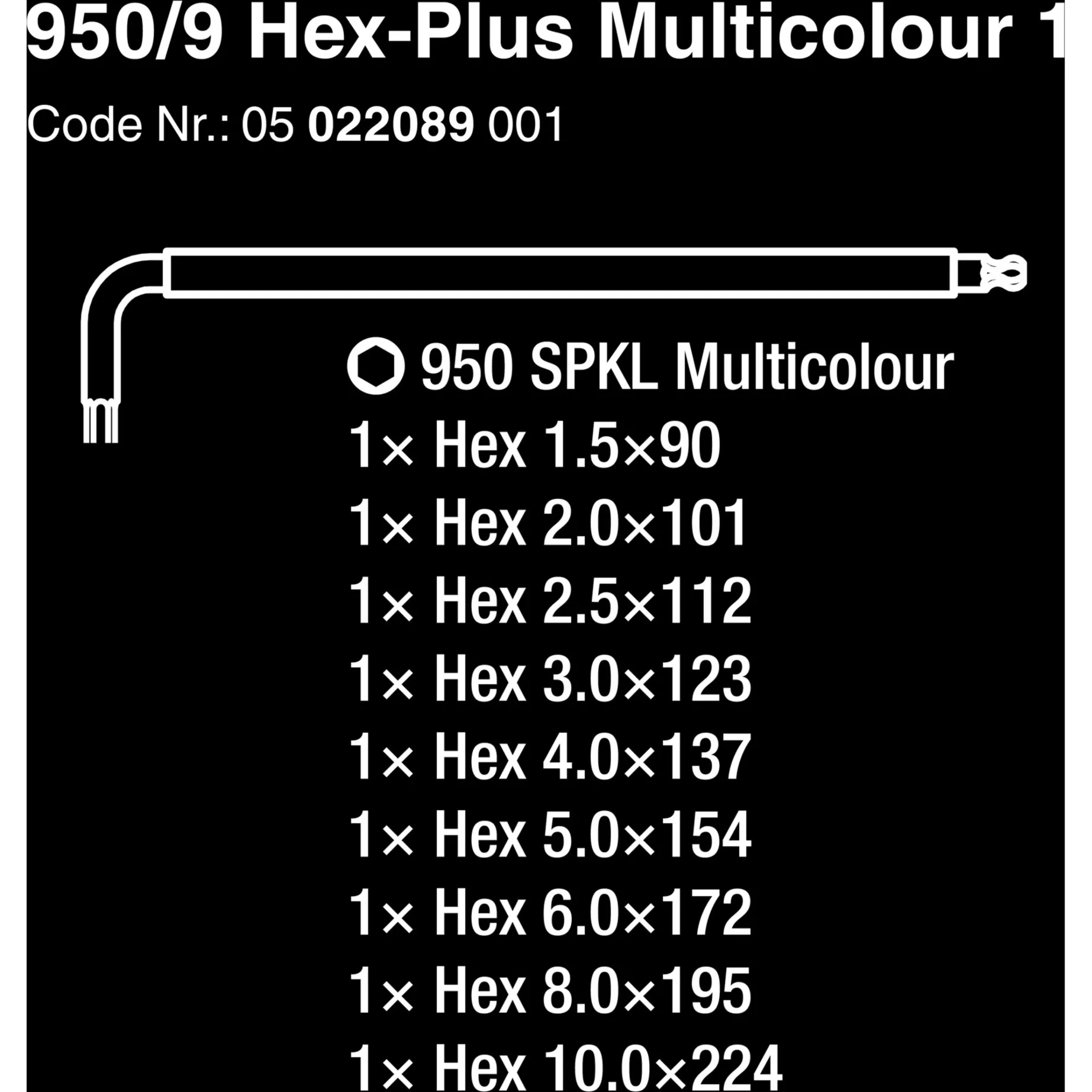 WERA 950/9 HEXPLUS MULTICOLOUR 1 STIFTSLEUTELSET, METRISCH, BLACKLASER (9DELIG)